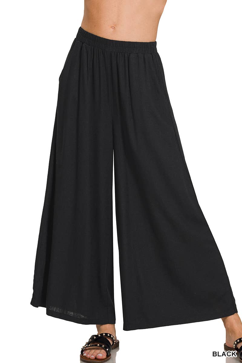 Date Night- WOVEN PLEATED LINEN BLEND WIDE LEG PANTS