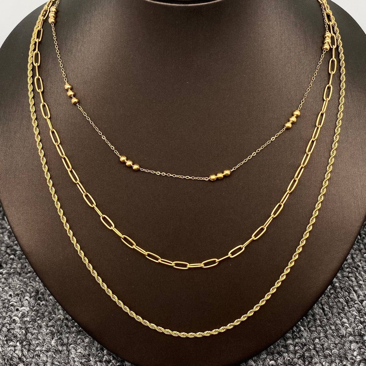 Sasha-18K Gold-plated Stainless Steel 3-layer Chain Necklace