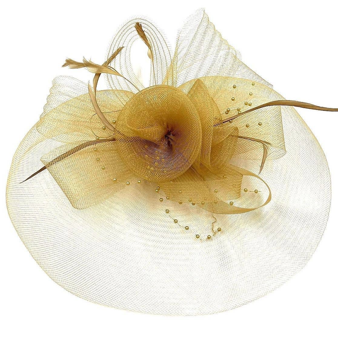 Peabody-Wide Organza hat with Flowers Feather Fascinator