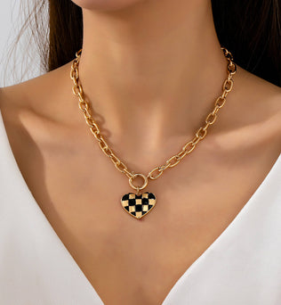 Checkered Heart Toggle Necklace