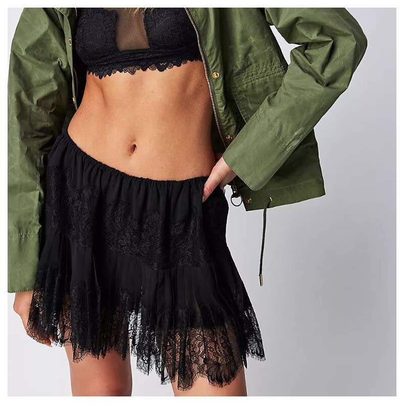 Nelly - High Waist Lace Mini Skirt With Irregular Hem