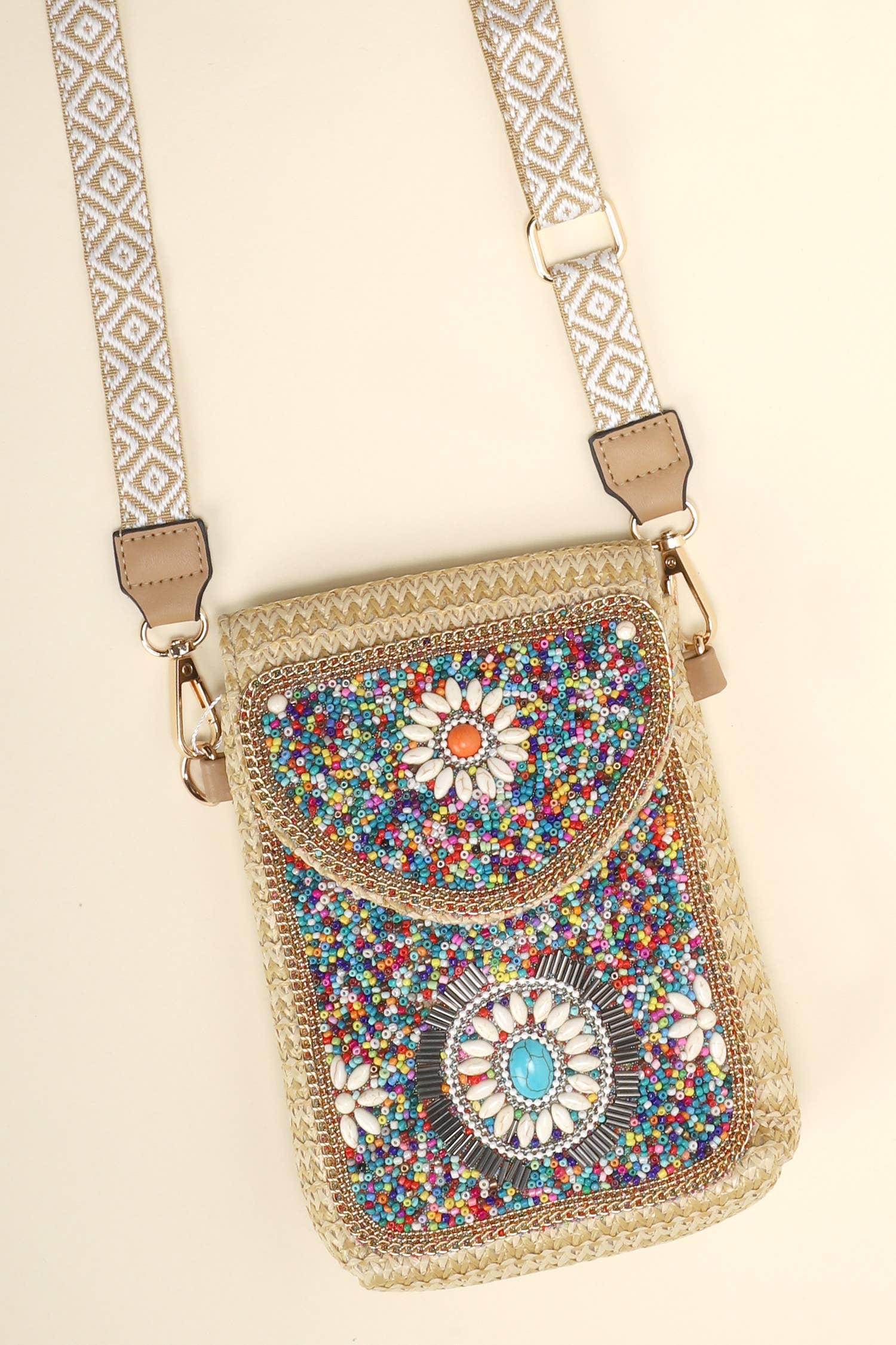 Sophia Collection - Turquoise Beaded Flower Crossbody Bag