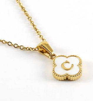 Clover Shell Initial Charm Golden Stainless Steel Necklace