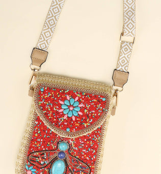 Sophia Collection - Turquoise Beaded Flower Crossbody Bag