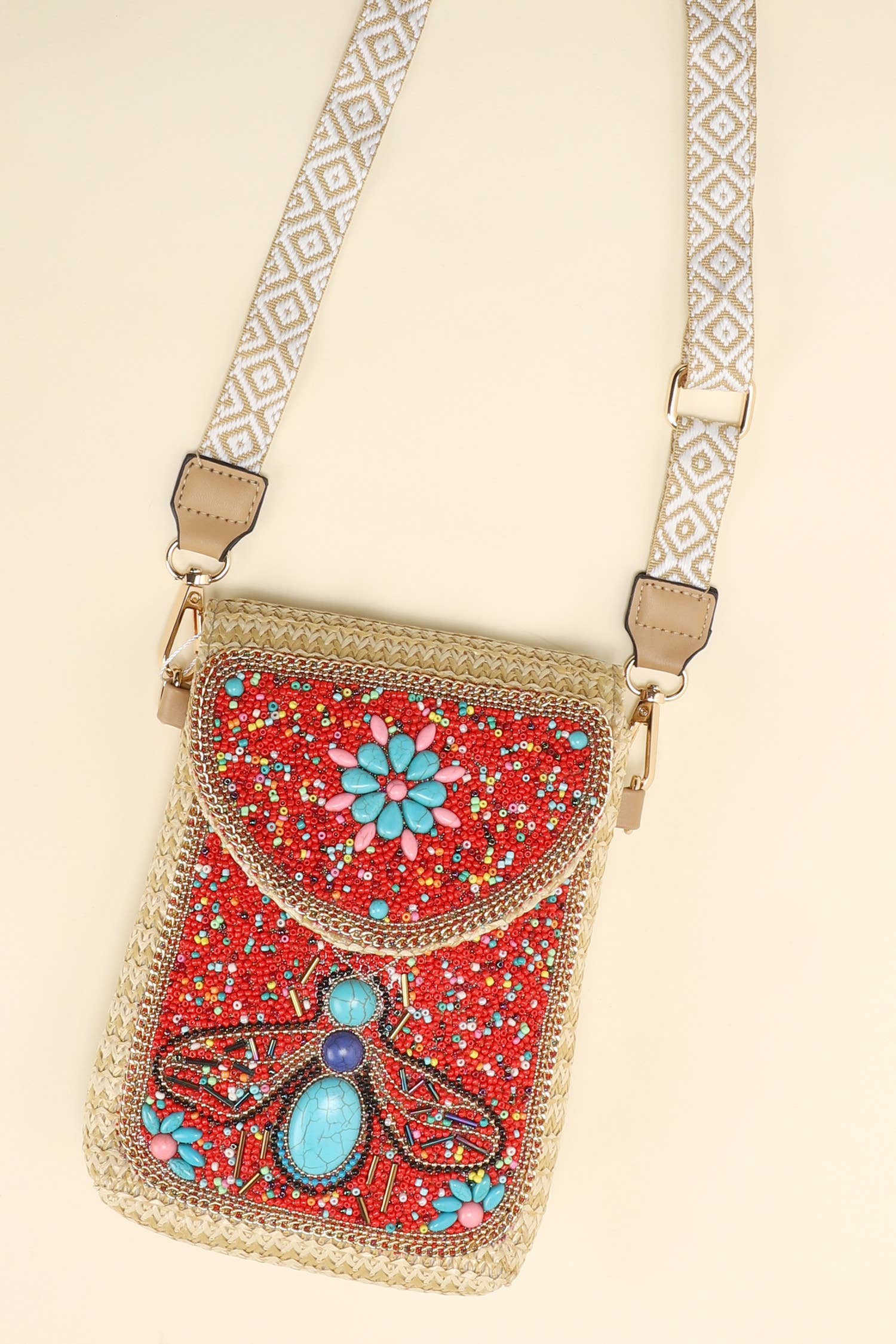 Sophia Collection - Turquoise Beaded Flower Crossbody Bag