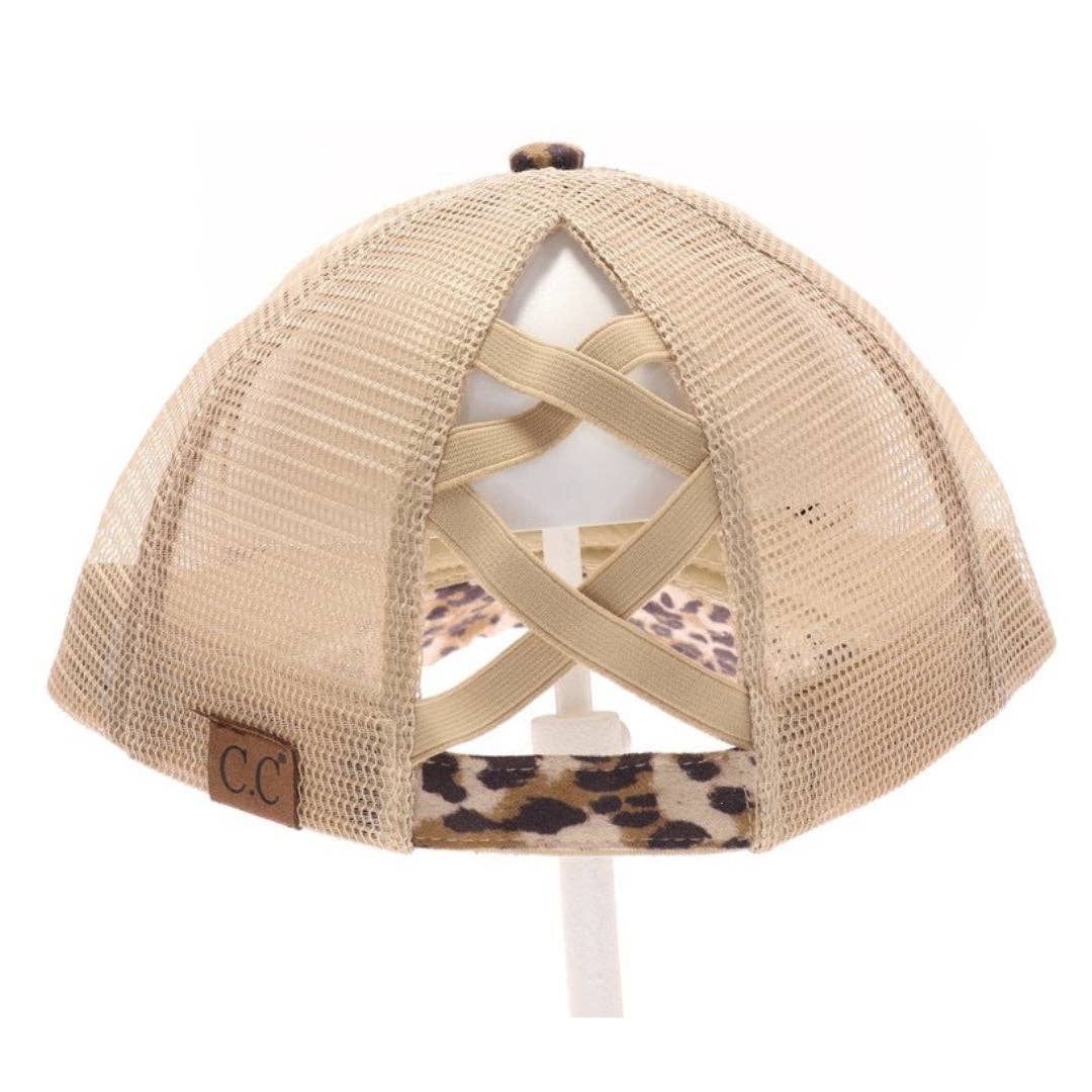 Leopard Criss-Cross High Pony Ball Cap