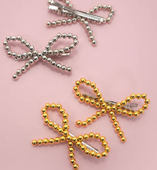 LARGE BALL CHAIN BOW HAIR CLIP SET OF 2