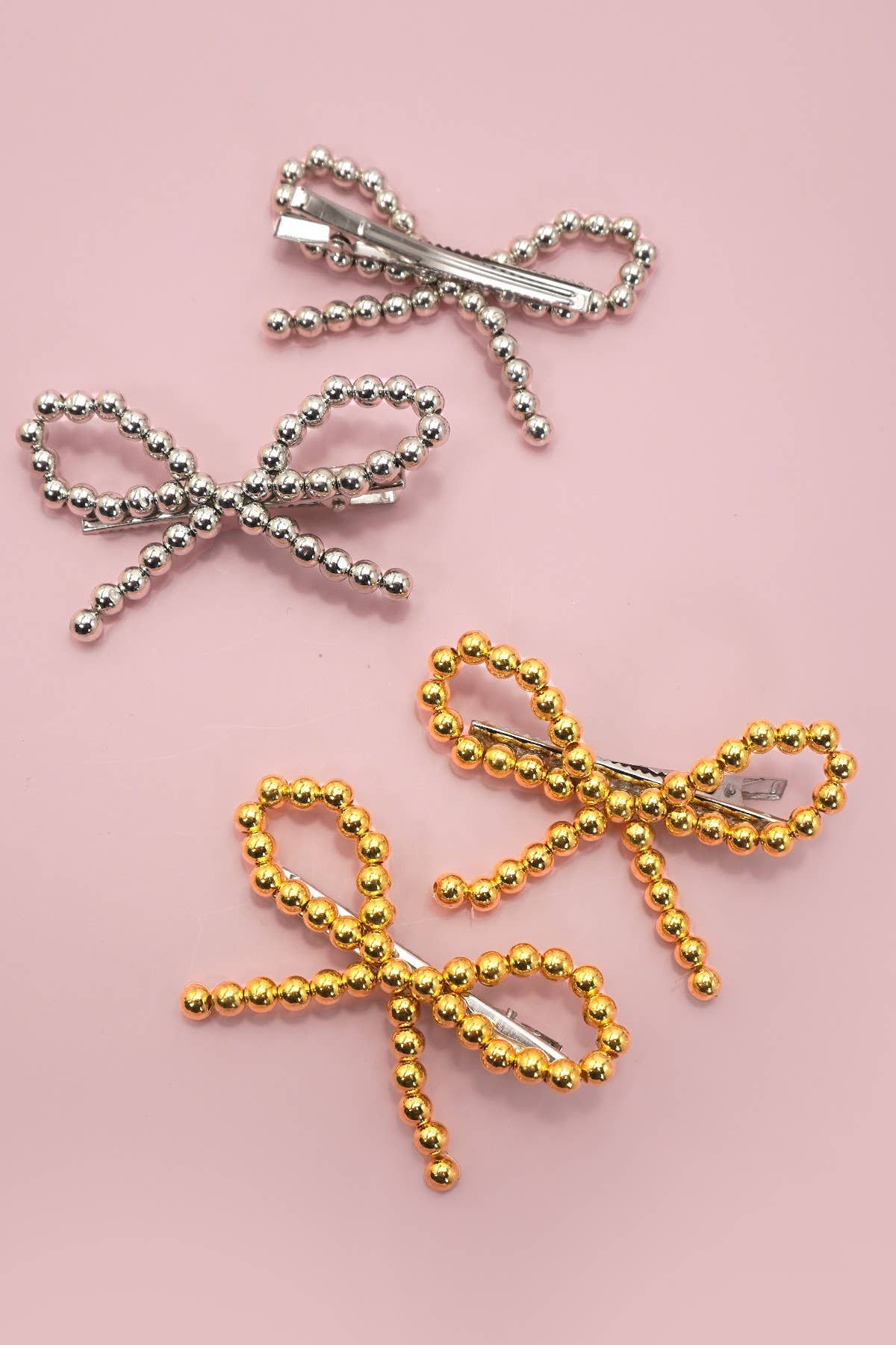 LARGE BALL CHAIN BOW HAIR CLIP SET OF 2