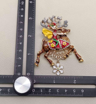 Christmas Snowflake Charm Enamel Reindeer Brooch