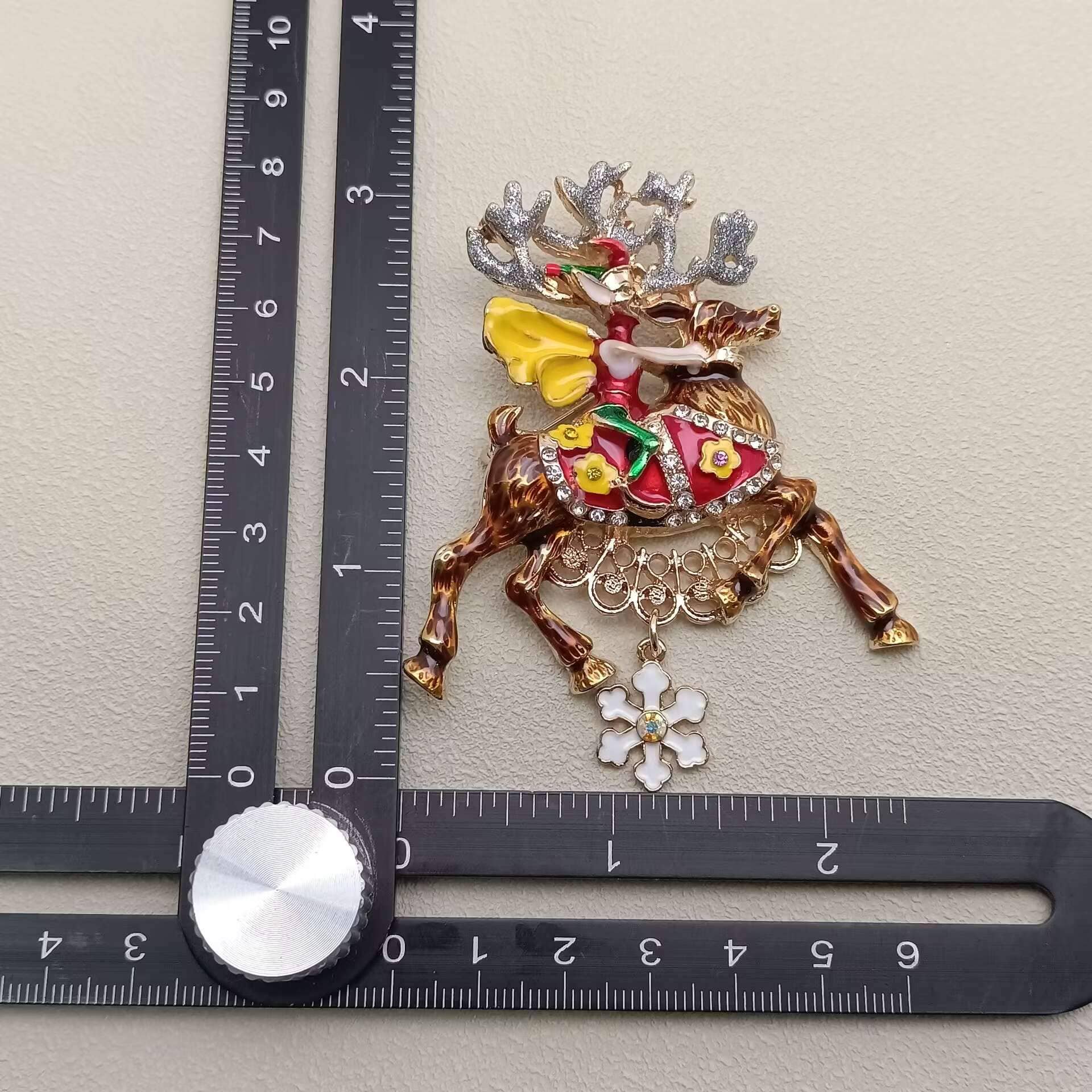 Christmas Snowflake Charm Enamel Reindeer Brooch