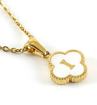 Clover Shell Initial Charm Golden Stainless Steel Necklace
