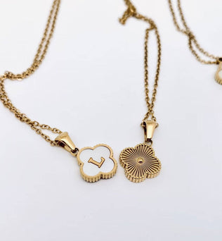 Clover Shell Initial Charm Golden Stainless Steel Necklace
