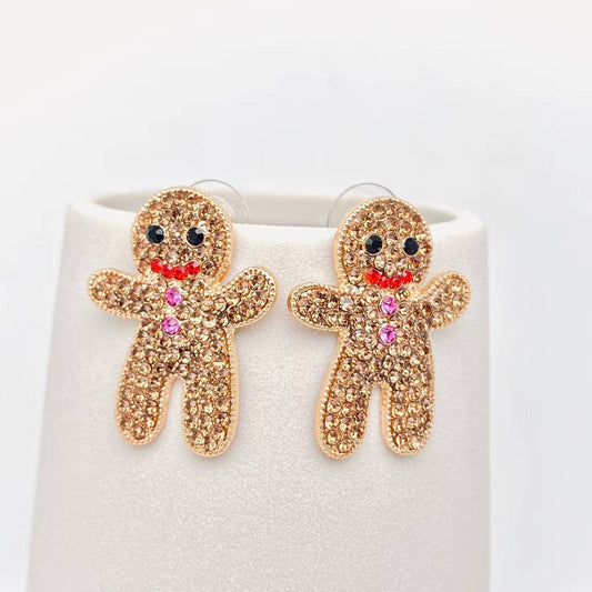 Rhinestone Gingerbread Man Post Earrings