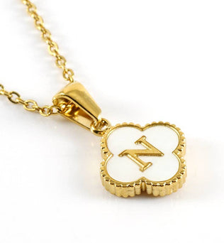 Clover Shell Initial Charm Golden Stainless Steel Necklace