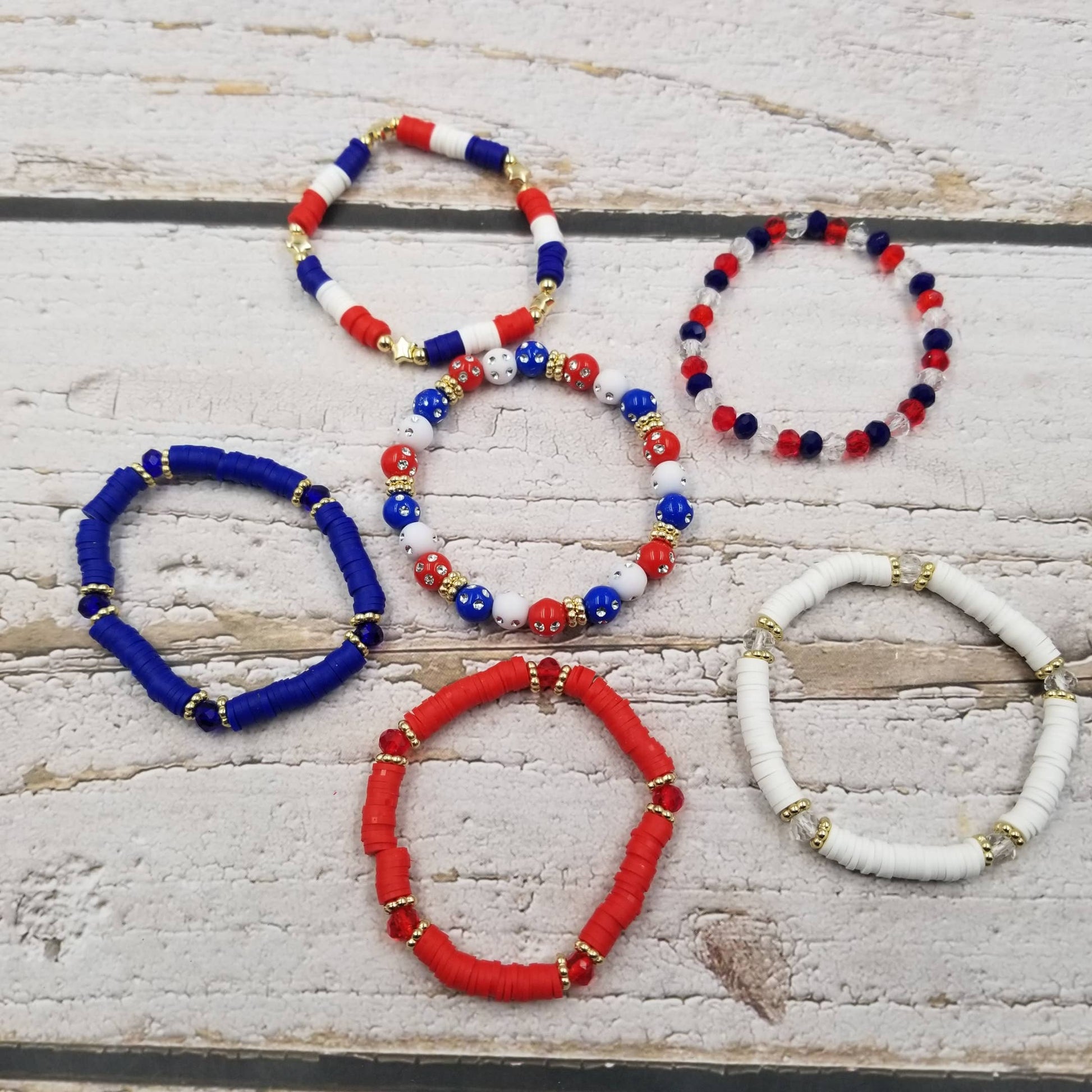 4th of July Heishi Patriotic Braclet Set Of 6