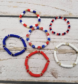 4th of July Heishi Patriotic Braclet Set Of 6