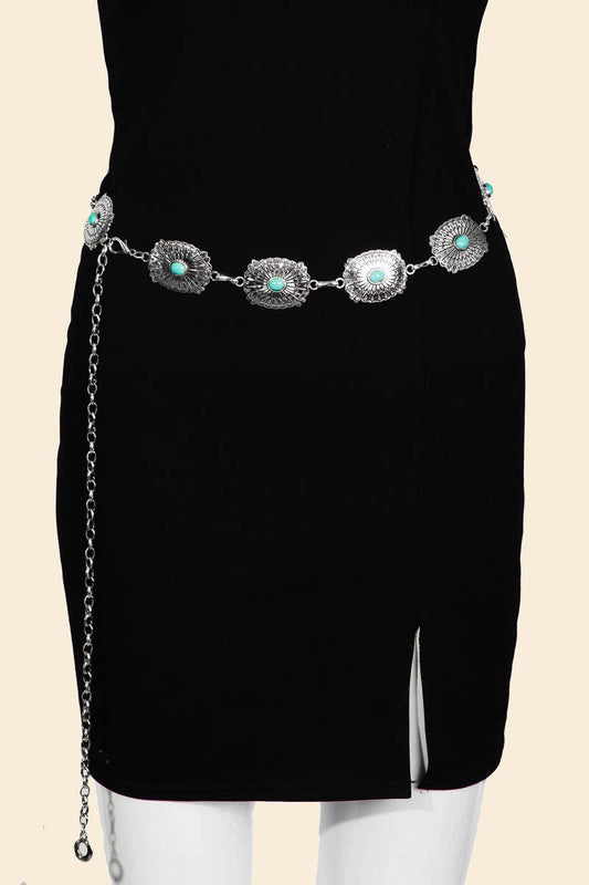 Whitney-Turquoise Studded Oval Concho Chain Belt