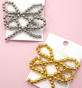 LARGE BALL CHAIN BOW HAIR CLIP SET OF 2