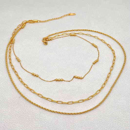 Sasha-18K Gold-plated Stainless Steel 3-layer Chain Necklace