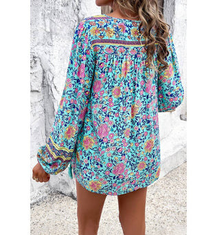 Yaya-Floral Print Cross Deep V Boho Top