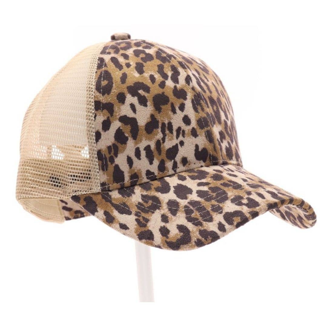 Leopard Criss-Cross High Pony Ball Cap