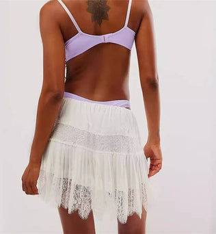 Nelly - High Waist Lace Mini Skirt With Irregular Hem