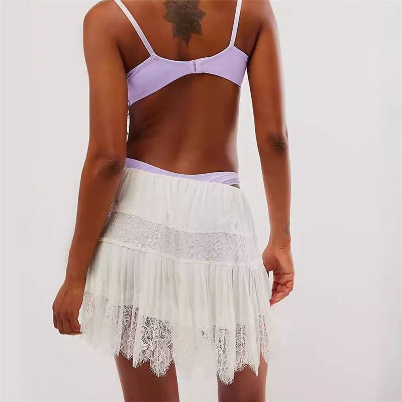 Nelly - High Waist Lace Mini Skirt With Irregular Hem