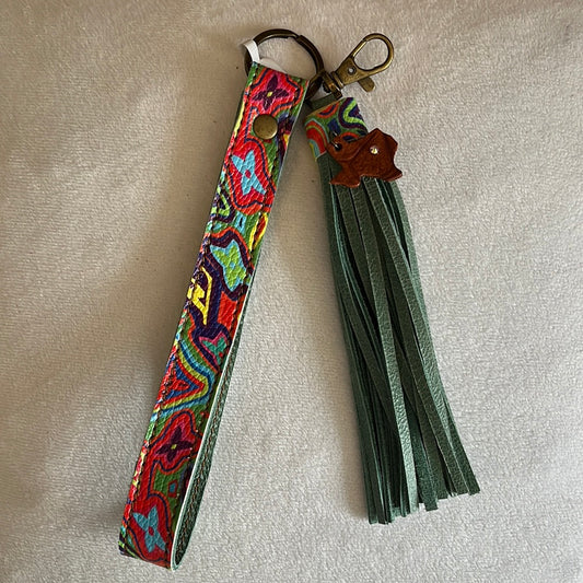 Leather Wristlet Keychain/ Fringe