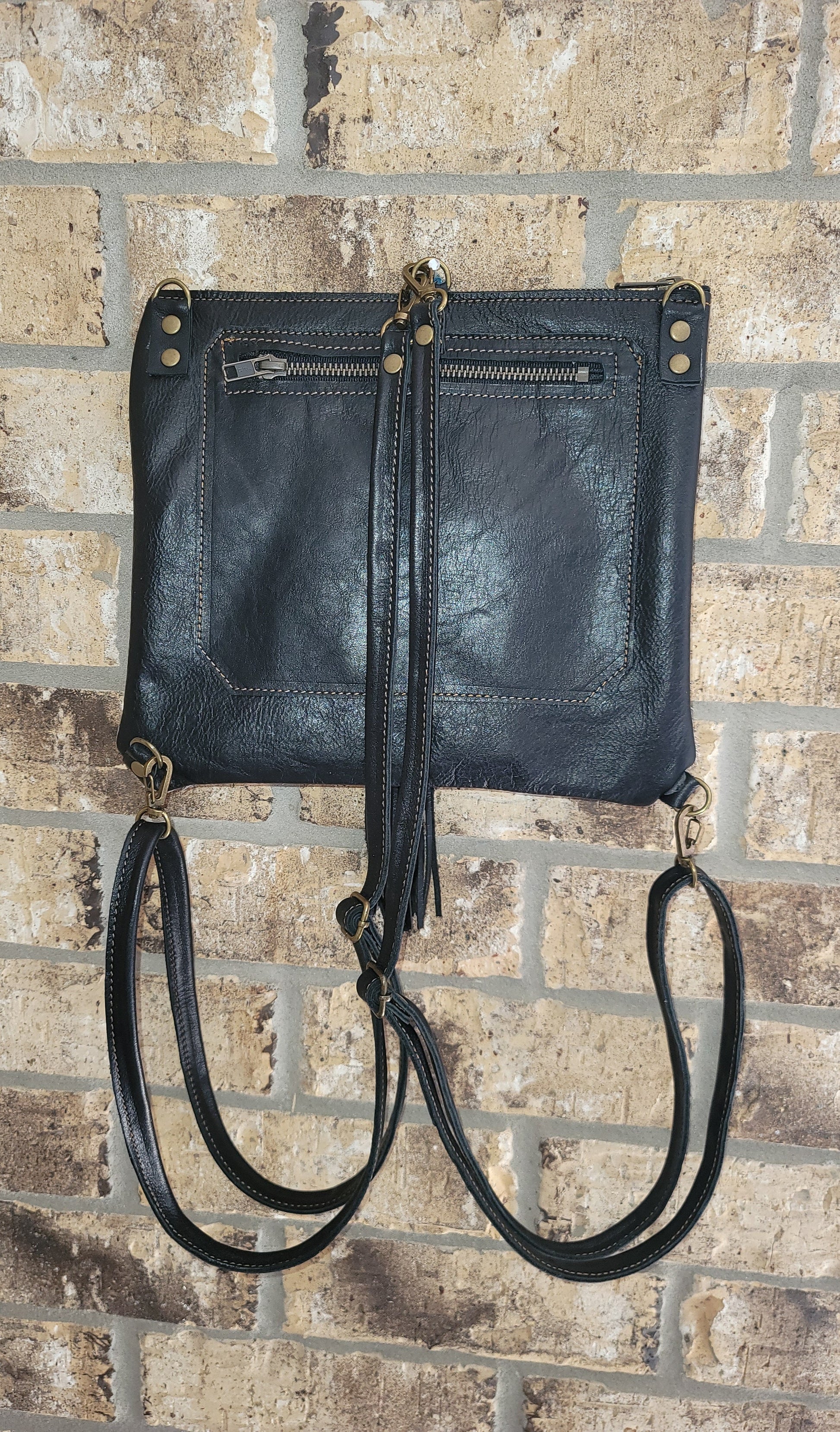 Black and White Cowhide Custom Leather Backpack