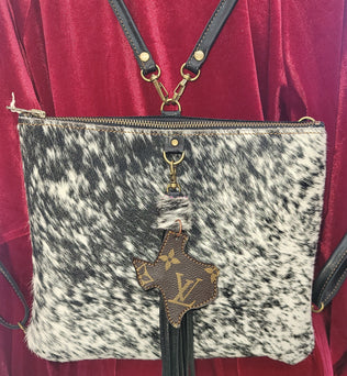 Black and White Cowhide Custom Leather Backpack