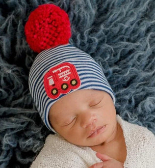 Newborn Hospital Hat For with Yarn Pom Pom