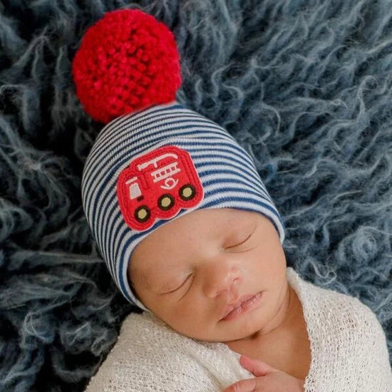 Newborn Hospital Hat For with Yarn Pom Pom