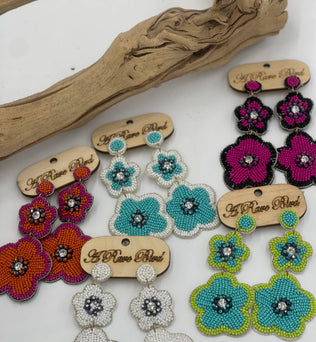 HAND BEADED FLOWER EARRINGS