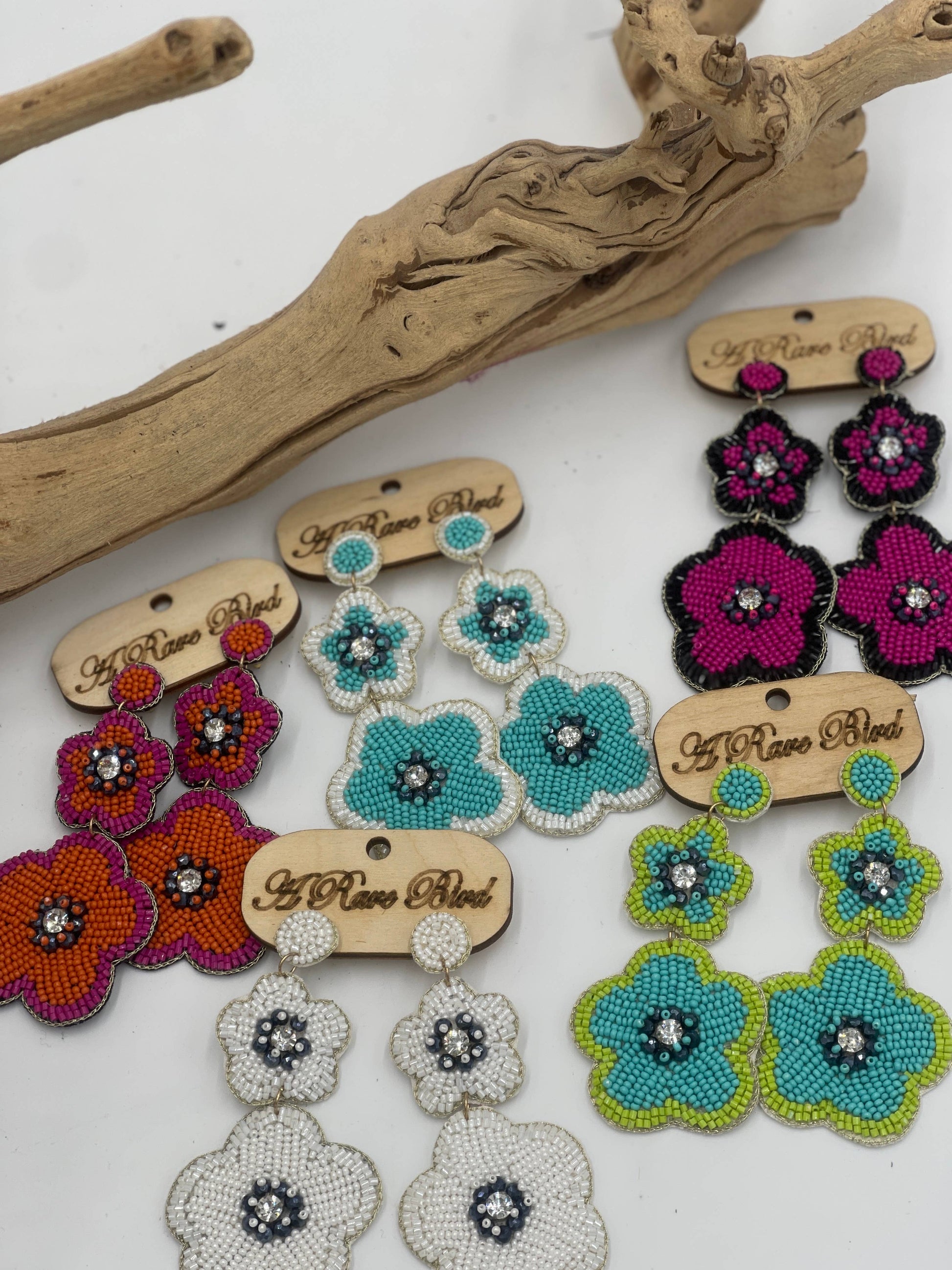 HAND BEADED FLOWER EARRINGS