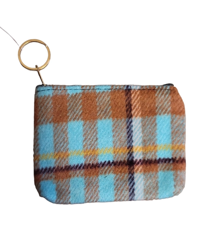 Turquoise and orange plaid coin purse