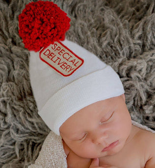 Newborn Hospital Hat For with Yarn Pom Pom
