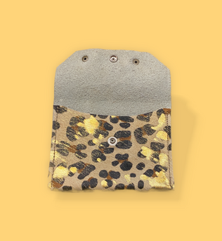 Leather Leopard/Gold Wallet W/purple Stone
