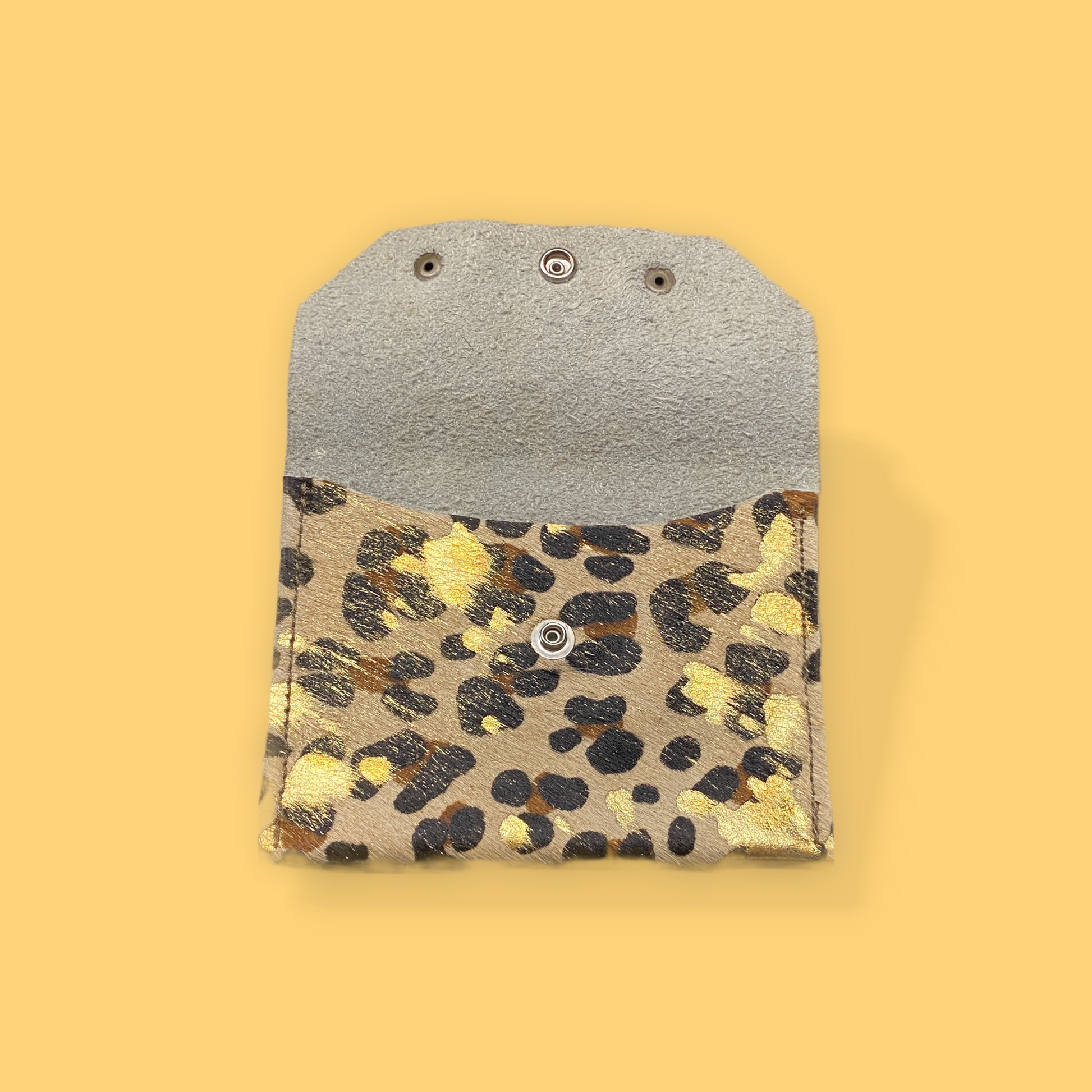 Leather Leopard/Gold Wallet W/purple Stone
