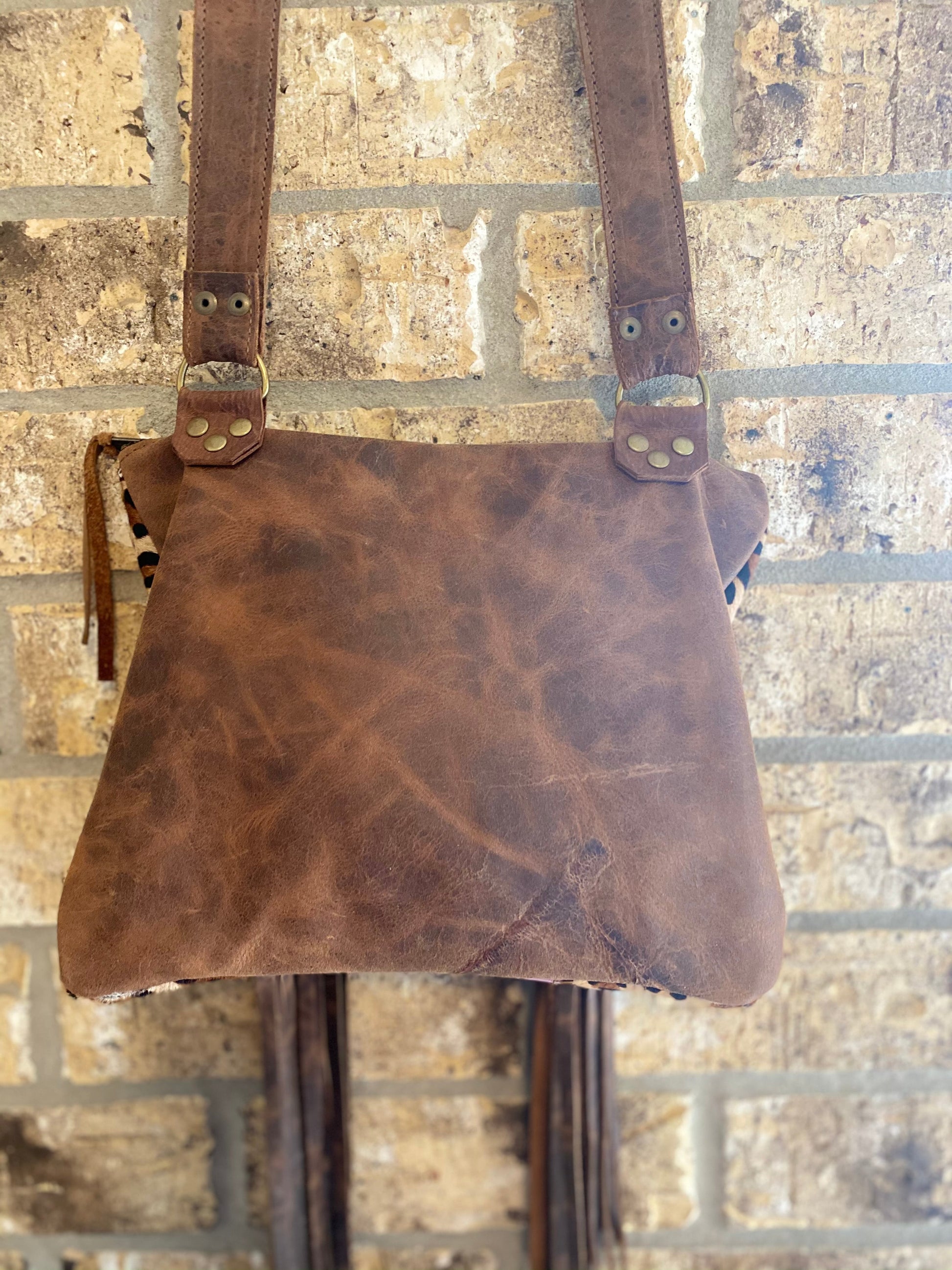 Serape Leopard Leather Fringe Bag