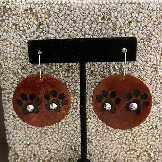 Leather Paw Print Earrings