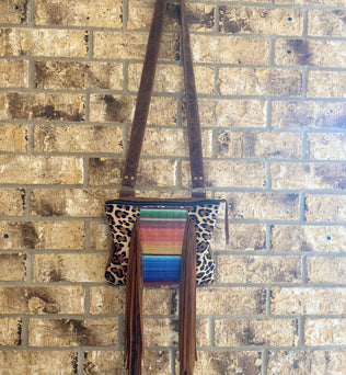 Serape Leopard Leather Fringe Bag