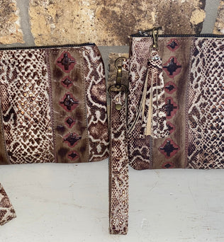 Snake Skin Leather Wristlet