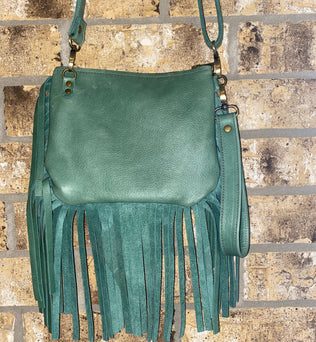 Platinum Turquoise Fringe Leather Bag