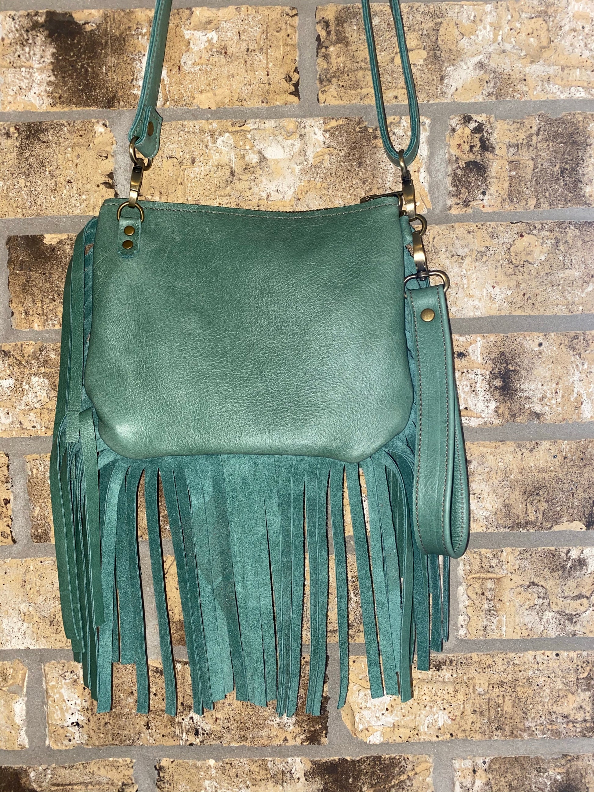 Platinum Turquoise Fringe Leather Bag