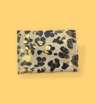 Leather Leopard/Gold Wallet W/purple Stone