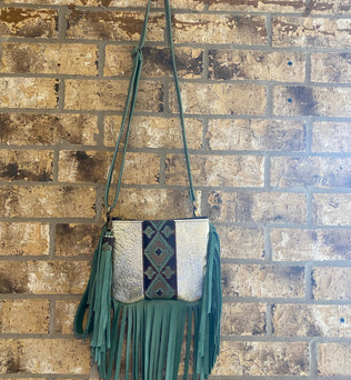 Platinum Turquoise Fringe Leather Bag