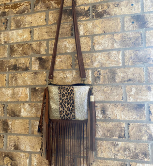 Platinum Leather Leopard Bag