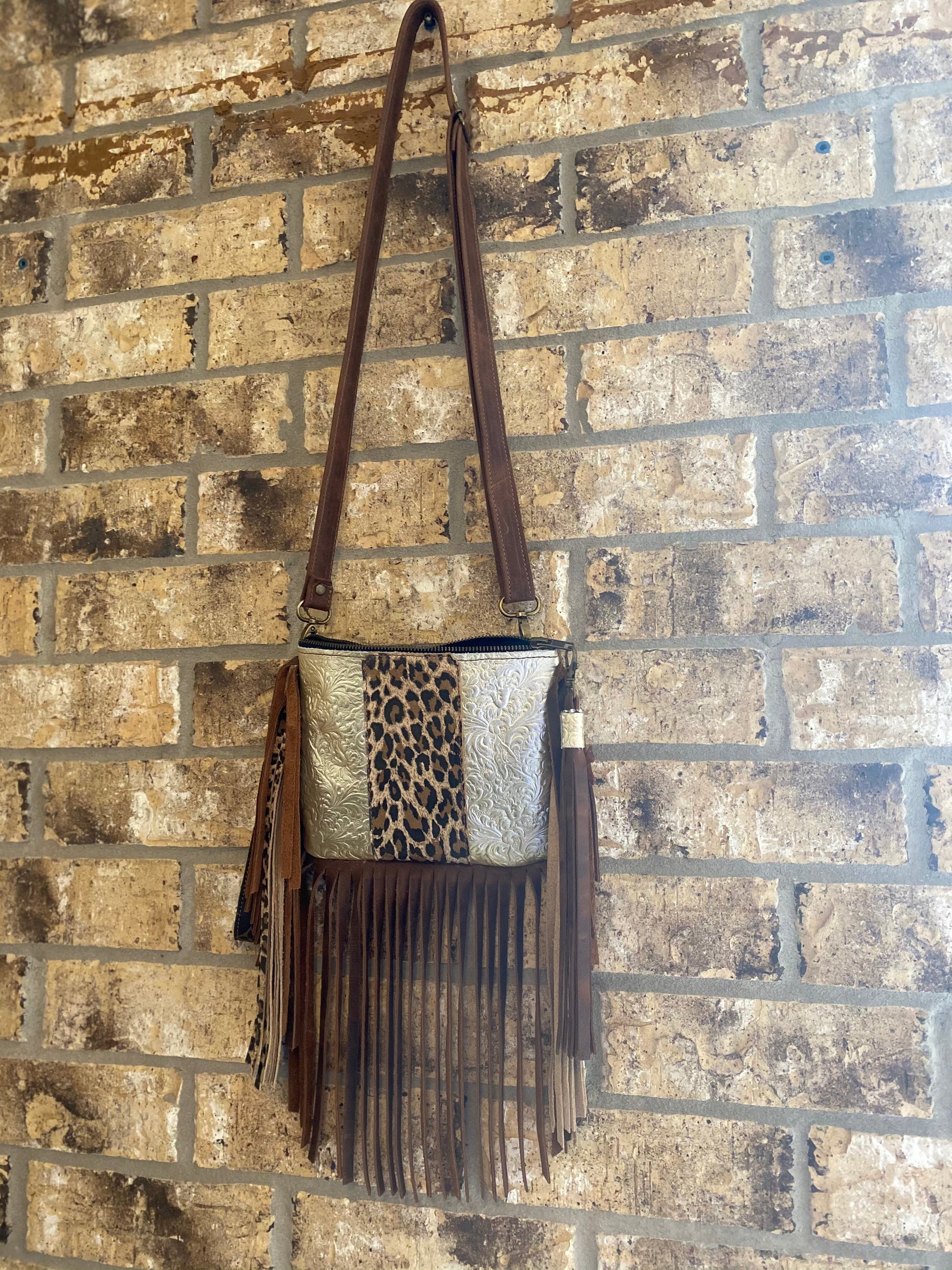 Platinum Leather Leopard Bag