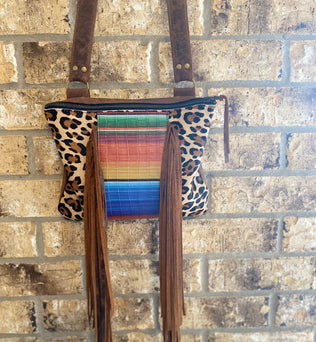 Serape Leopard Leather Fringe Bag